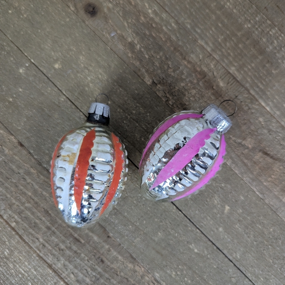Vintage Glass Christmas Ornaments | Ribbed Mercury Style 3” Set of 2